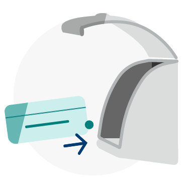 Graphic of roller bag being loaded backside facing down into overhead bin wheels first
