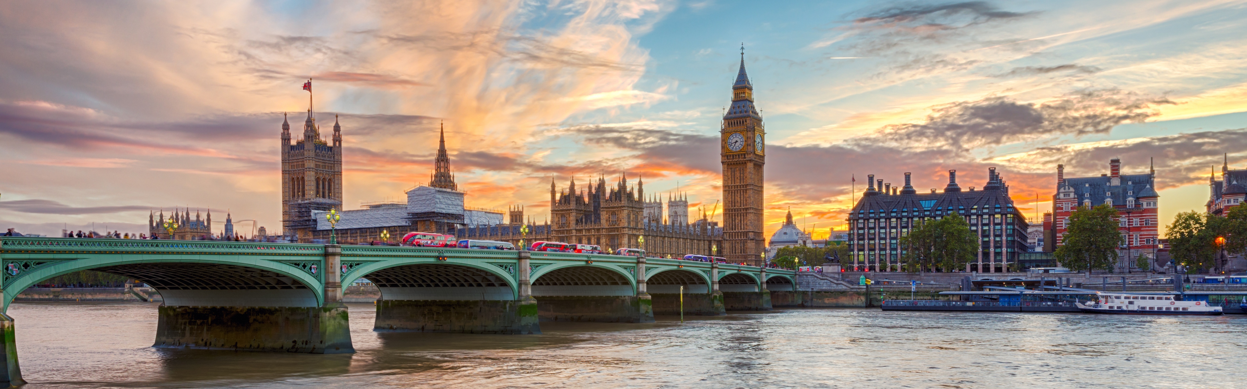 View from the river of Westminster Bridge and Big Ben in London